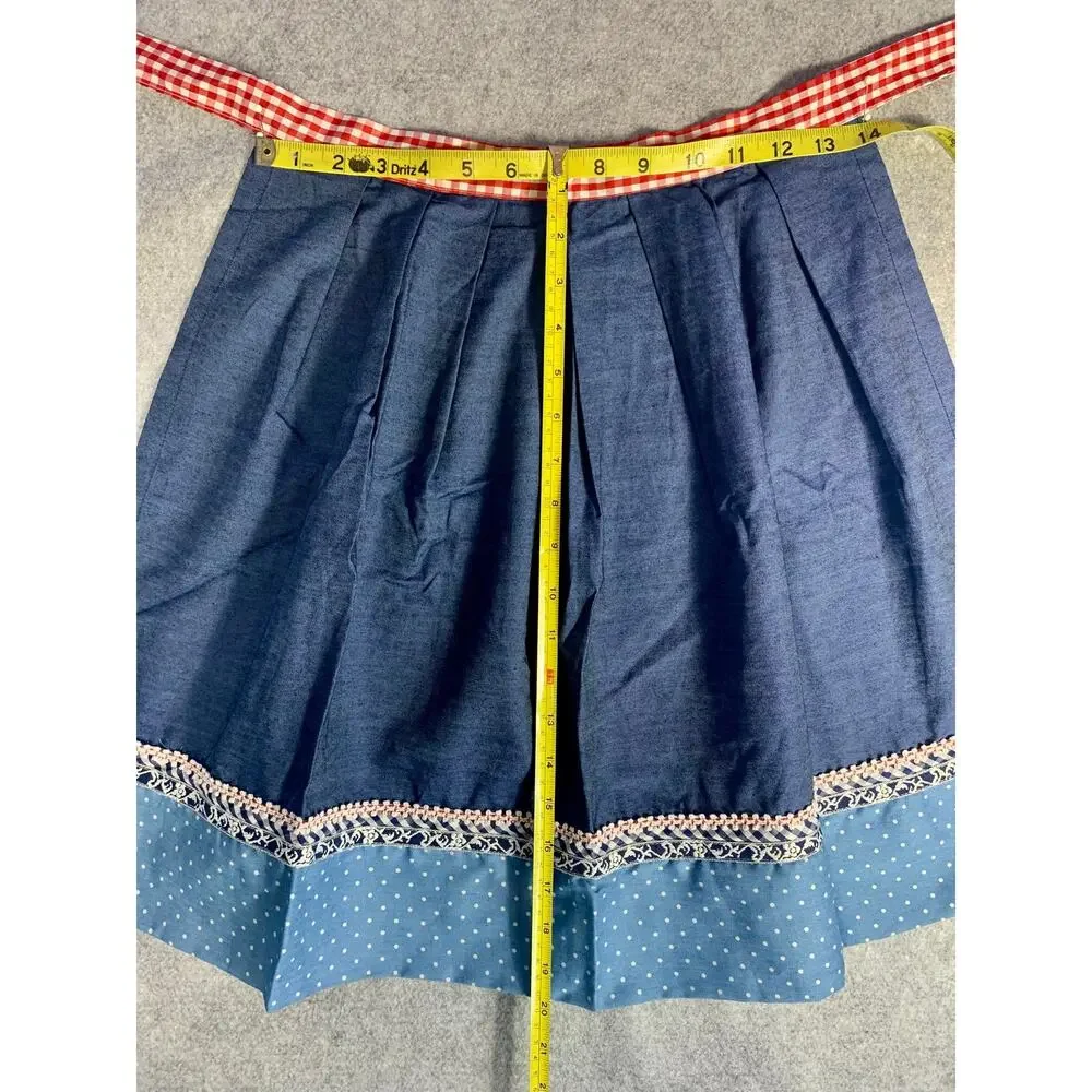 Vintage Handmade 4th of July Apron, Pleated, Red White and Blue Denim Farmcore